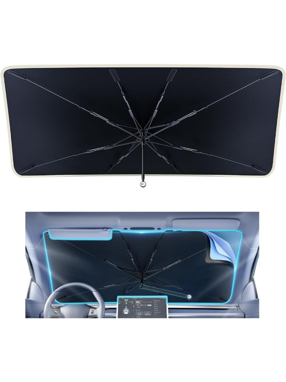 2025 Upgraded Car Windshield Sun Shade Umbrella - Foldable, Reflective, UV